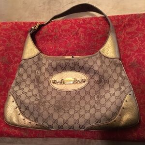 Gucci Vintage Rare Metallic Gold Leather Large Hobo Bag